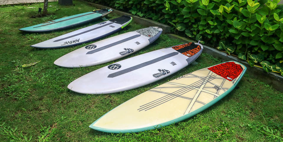 Shortboards at Padang Padang Surf Camp.