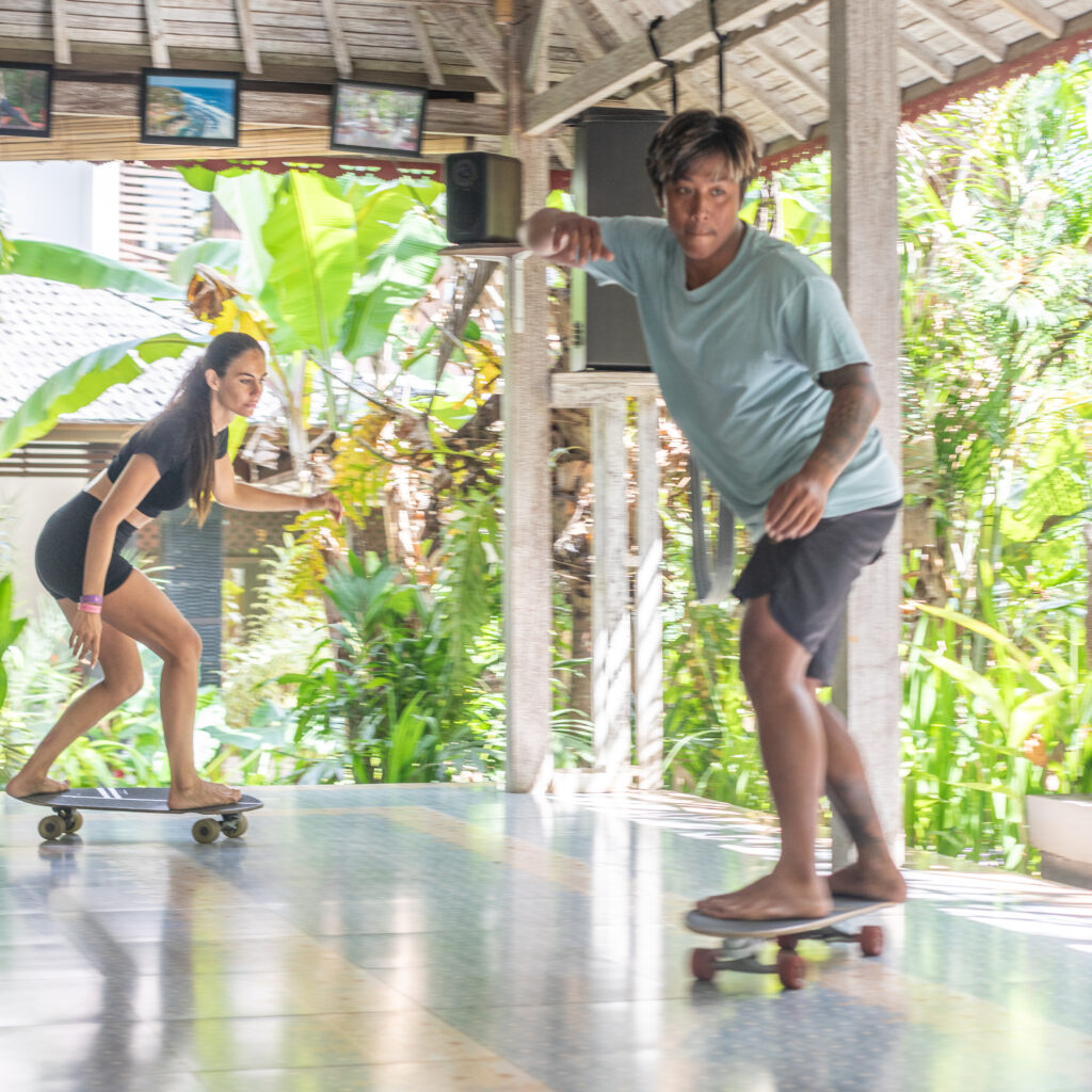 Jerry leading a surf skating class.