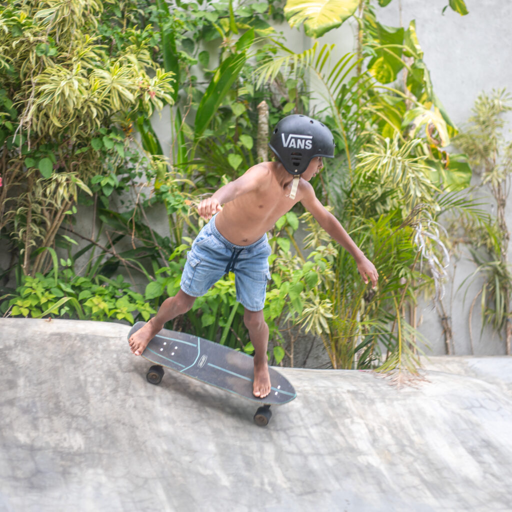 Archie on the surf skate bowl.